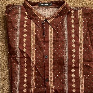 VatPave Men's Brown Printed Casual Button-Down Shirt